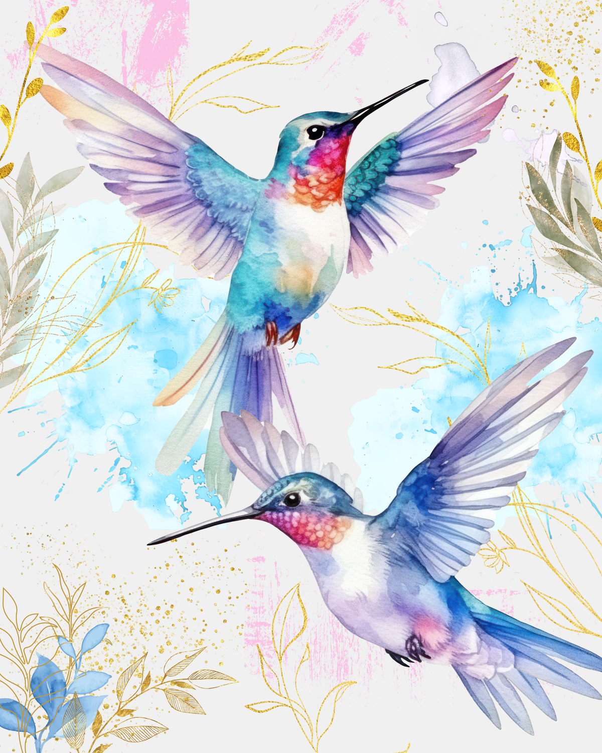 Pastel Hummingbirds Fine Art Poster